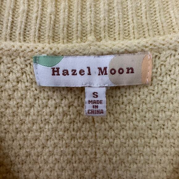 Hazel Moon Crop Cardigan Sweater Vest Butter Yellow Cable Knit Womens Small Top - Picture 2 of 6